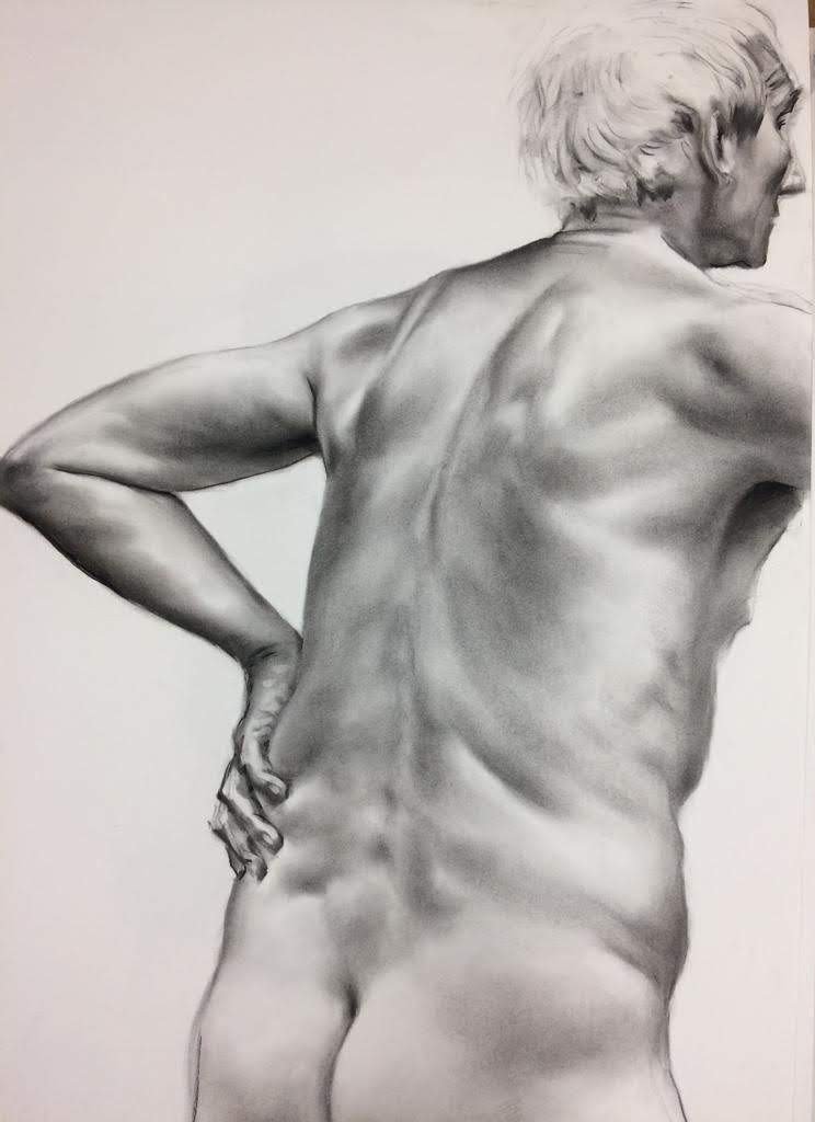 Joaquín Risueño 2018. Autorretrato dibujando, 2016, carboncillo sobre papel, 100x70 cm